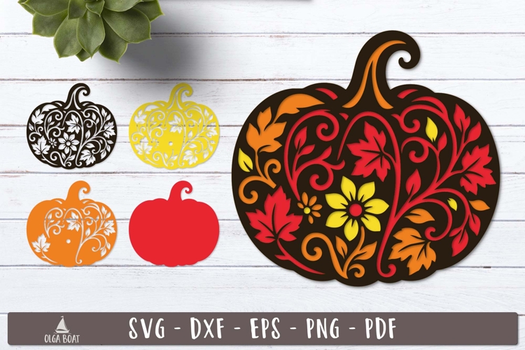 3d Autumn Floral Pumpkin Layered SVG design