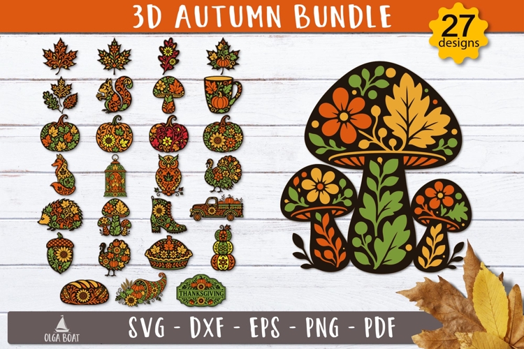 3D Autumn Harvest Layered SVG Bundle