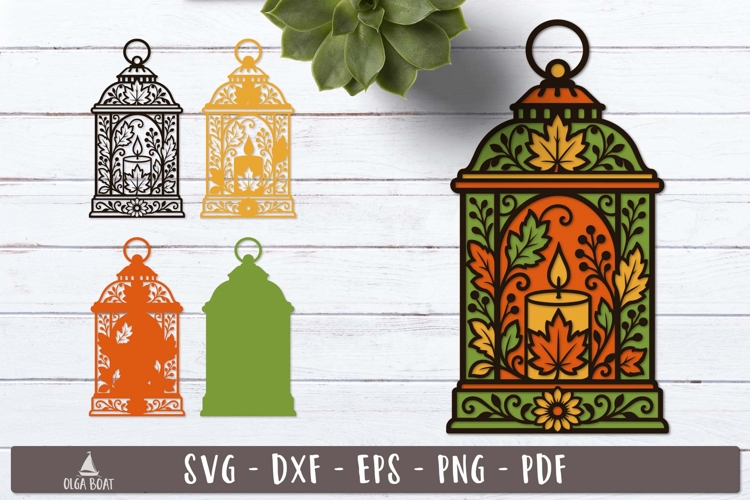 3d Autumn Lantern Candle Layered SVG design