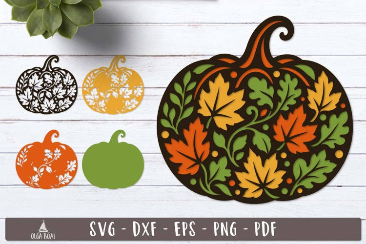 3d Autumn Leaves Pumpkin Layered SVG design