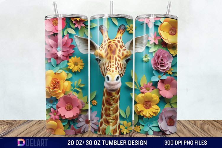 3D Baby Giraffe With Flowers Tumbler Wrap example image 1