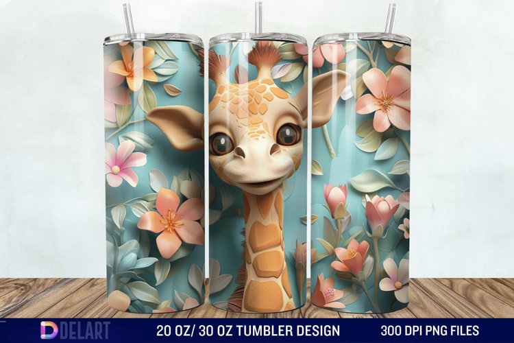 3D Baby Giraffe With Flowers Tumbler Wrap example image 1