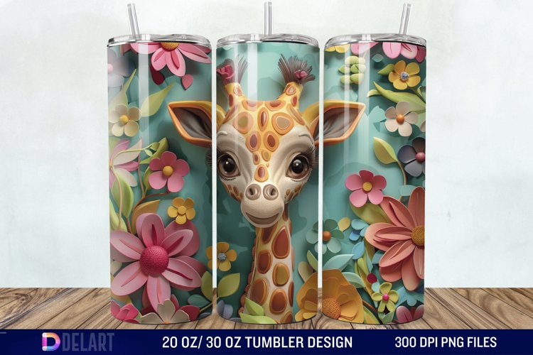 3D Baby Giraffe With Flowers Tumbler Wrap example image 1