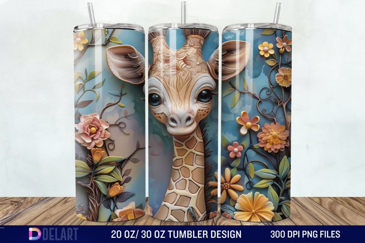 3D Baby Giraffe With Flowers Tumbler Wrap example image 1
