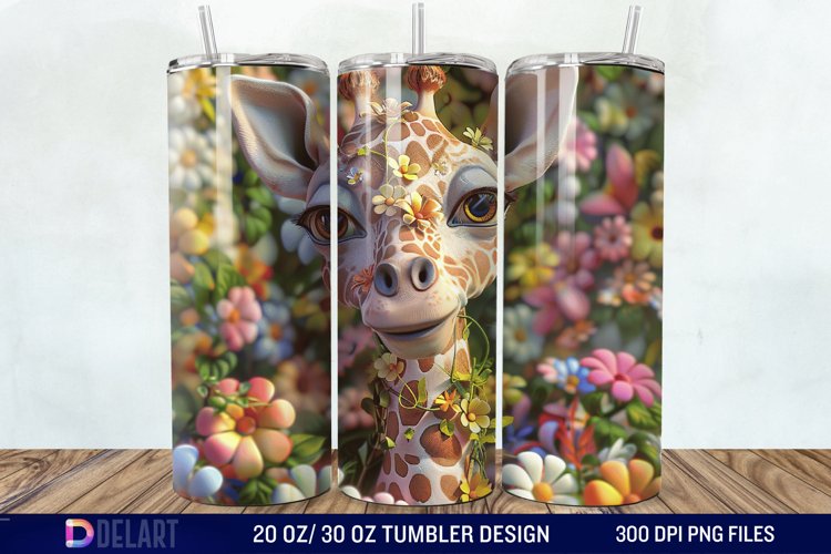 3D Baby Giraffe With Flowers Tumbler Wrap example image 1