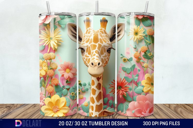 3D Baby Giraffe With Flowers Tumbler Wrap example image 1