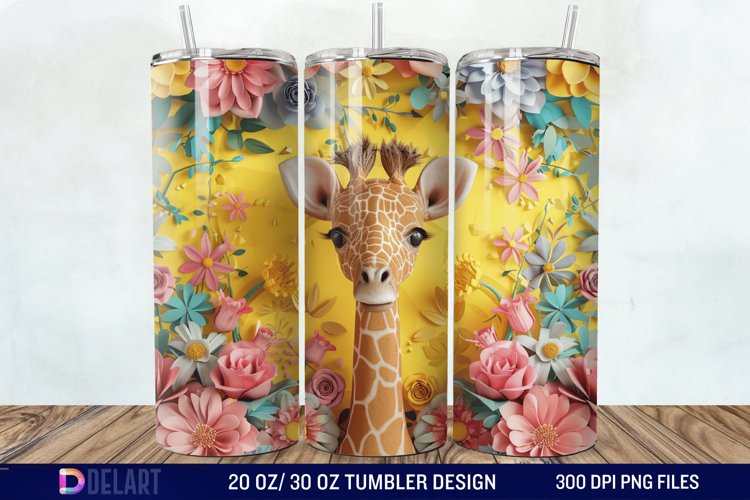 3D Baby Giraffe With Flowers Tumbler Wrap example image 1