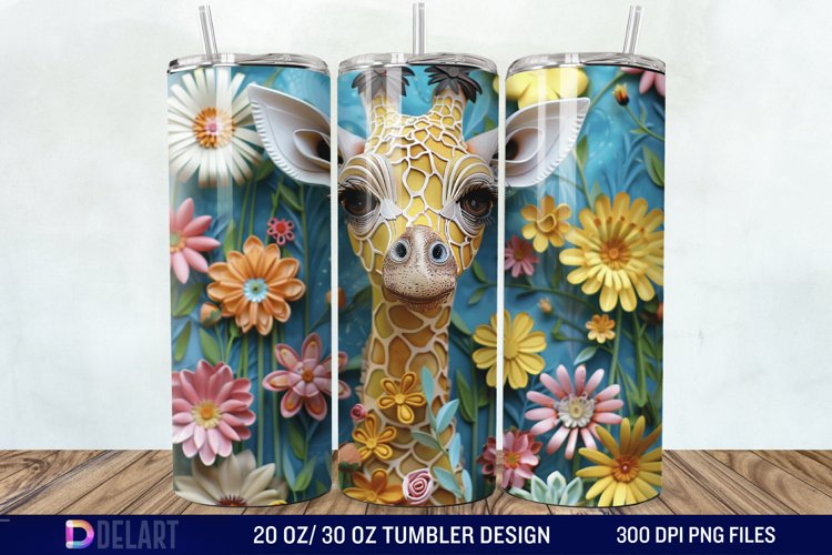 3D Baby Giraffe With Flowers Tumbler Wrap example image 1