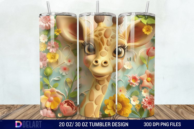 3D Baby Giraffe With Flowers Tumbler Wrap example image 1