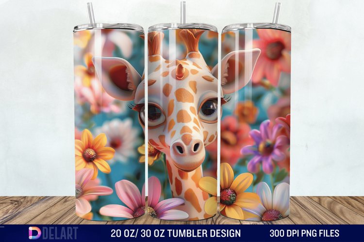 3D Baby Giraffe With Flowers Tumbler Wrap example image 1