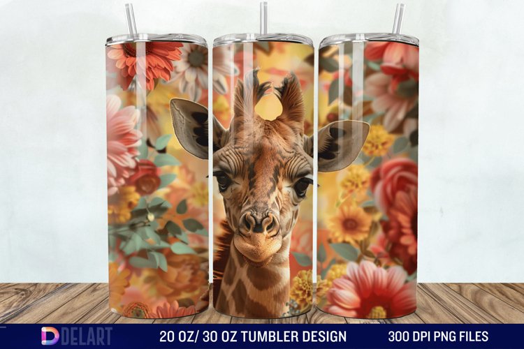 3D Baby Giraffe With Flowers Tumbler Wrap example image 1