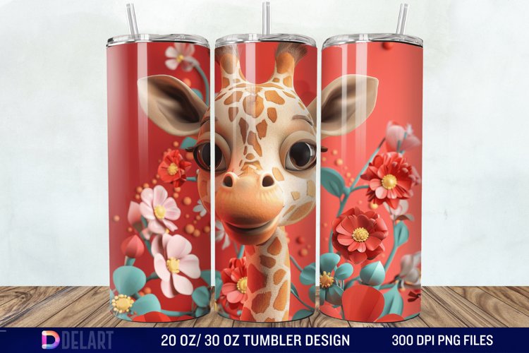3D Baby Giraffe With Flowers Tumbler Wrap example image 1