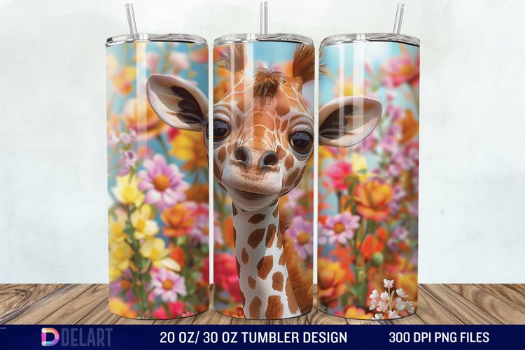 3D Baby Giraffe With Flowers Tumbler Wrap