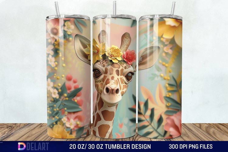 3D Baby Giraffe With Flowers Tumbler Wrap