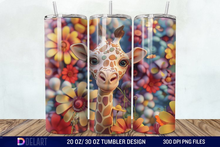 3D Baby Giraffe With Flowers Tumbler Wrap example image 1