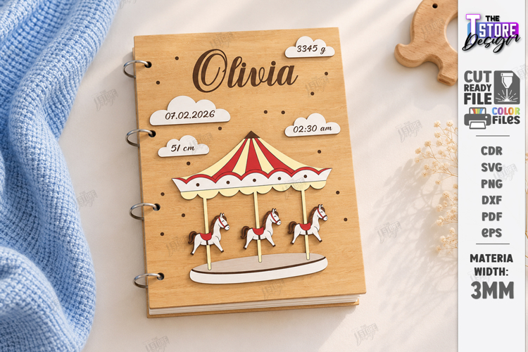 3D Baby Photo Album Cover Laser Cut | Kids Laser | Newborn