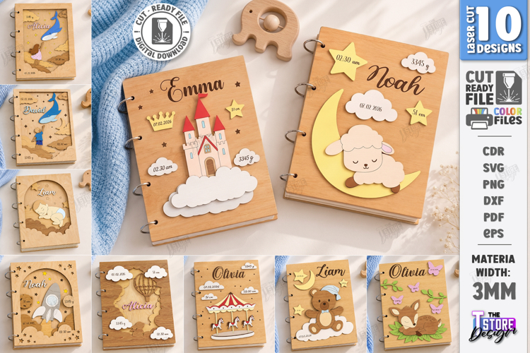 3D Baby Photo Album Cover Laser Cut Bundle | Kids Laser |CNC