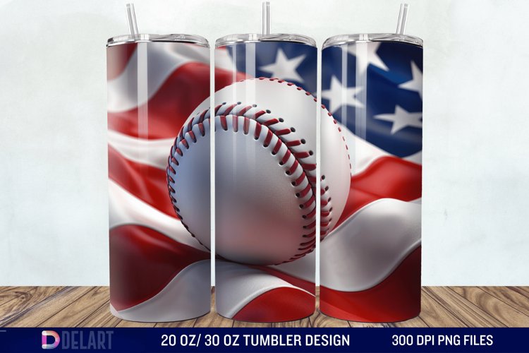 3D Baseball American Flag Tumbler Wrap