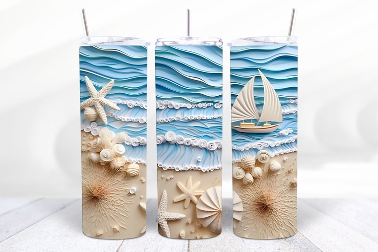 3D Beach 20 oz Skinny Tumbler Wrap Sublimation Design