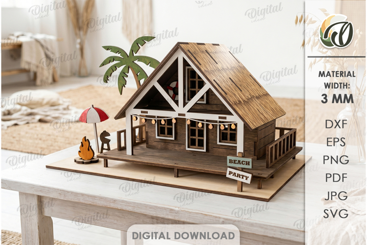 3D Beach House Laser Cut. Summer Stand Decor SVG