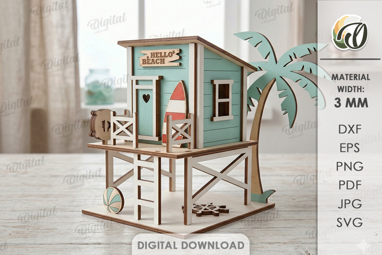 3D Beach House Laser Cut. Summer Stand Decor SVG