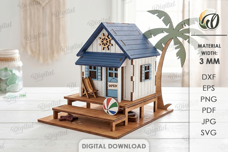 3D Beach House Laser Cut. Summer Stand Decor SVG