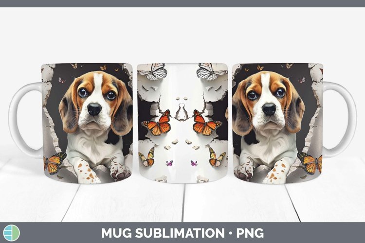 3D Beagle Mug Wrap | Sublimation Coffee Cup Designs