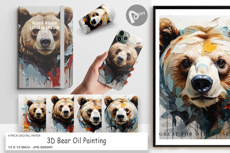 Digital Paper 3D Bear Painting