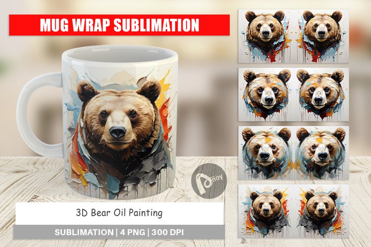 Mug Wrap Design 3D Bear Painting