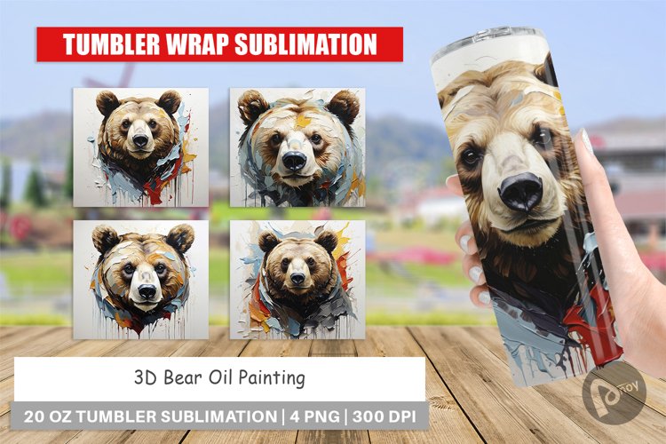 Tumbler Wrap 3D Bear Painting