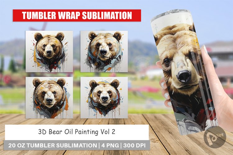 Tumbler Wrap 3D Bear Painting