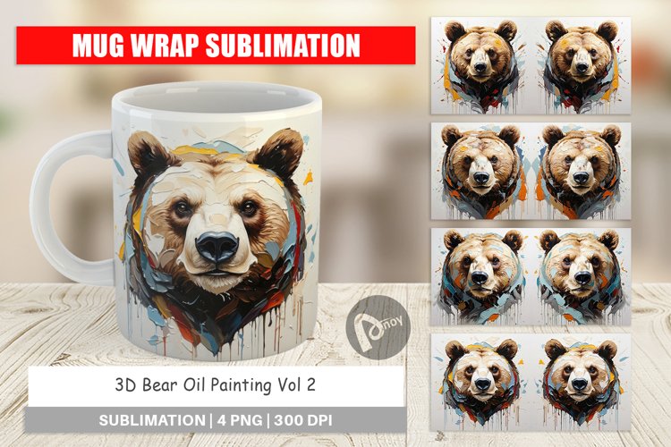Mug Wrap Design 3D Bear Painting