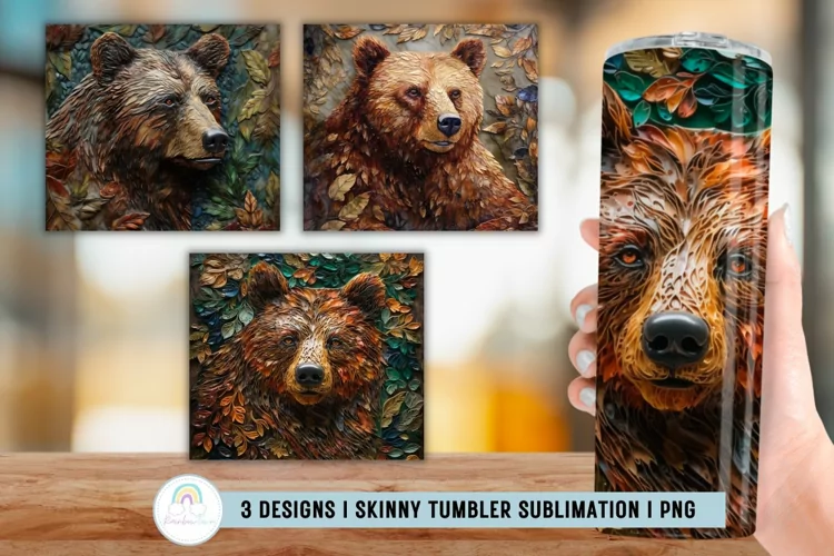 3D Bear Tumbler Sublimation I 3D Tumbler Wrap