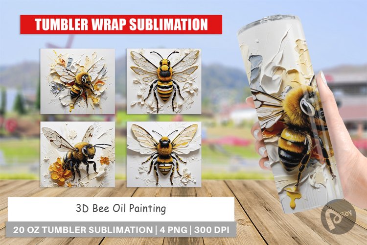 Tumbler Wrap 3D Bee Painting