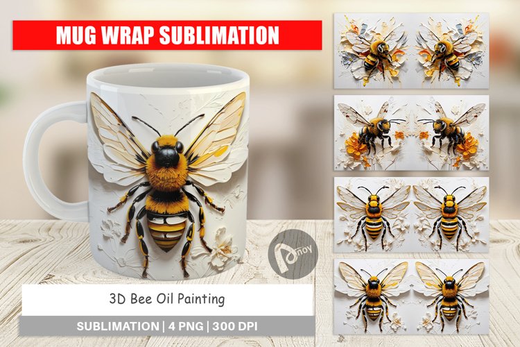 Mug Wrap Design 3D Bee Painting