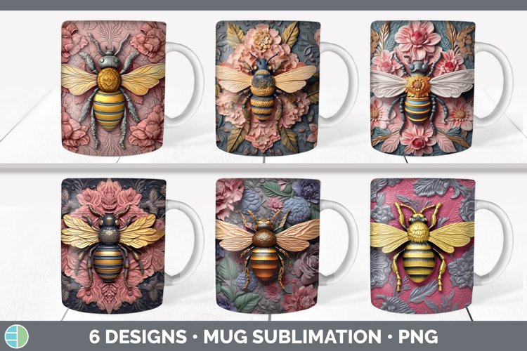 3D Bees Mug Wrap | Sublimation Coffee Cup Designs Bundle