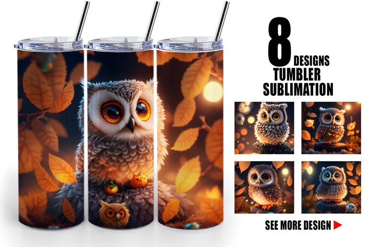 3D Bird Owl Halloween | Tumbler Sublimation Wrap