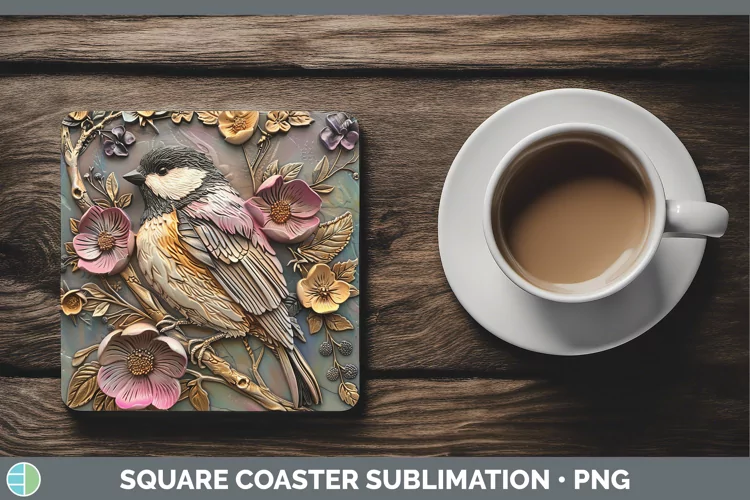 3D Birds Chickadee Square Coaster Sublimation Coaster Design