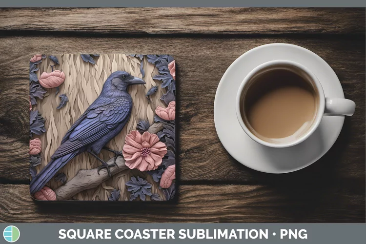 3D Birds Crow Square Coaster Sublimation Coaster Designs