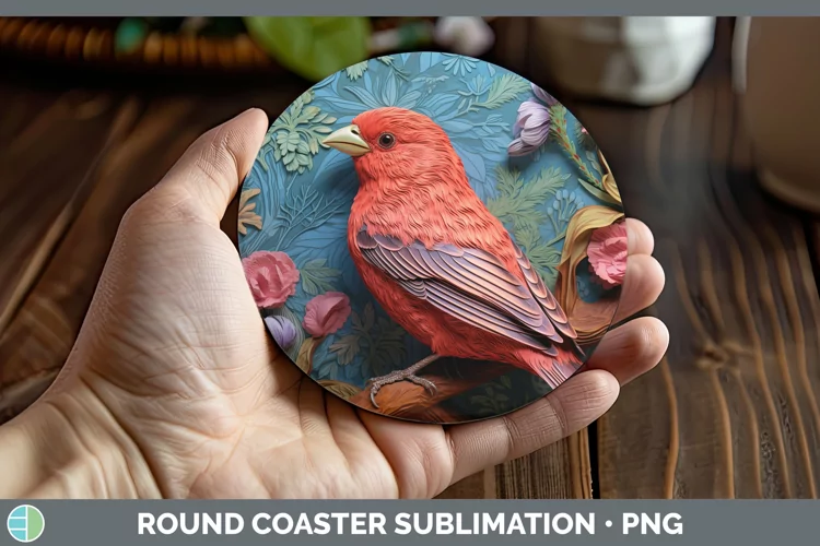 3D Birds Finch Round Coaster Sublimation Coaster Designs