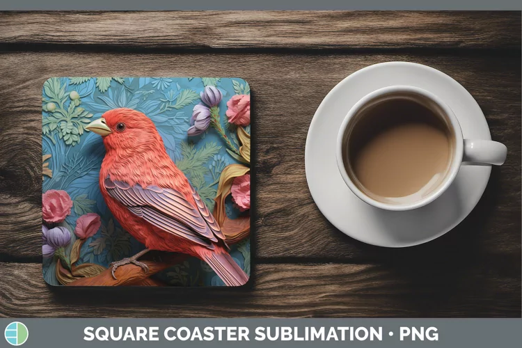 3D Birds Finch Square Coaster Sublimation Coaster Designs