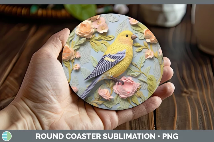 3D Birds Goldfinch Round Coaster Sublimation Coaster Designs
