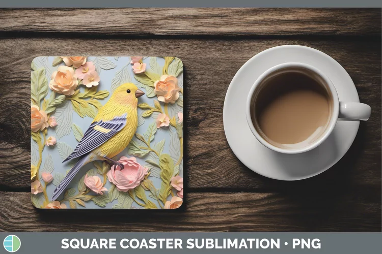 3D Birds Goldfinch Square Coaster Sublimation Coaster Design
