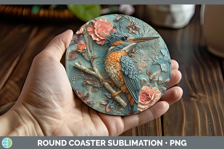 3D Birds Kingfisher Round Coaster Sublimation Coaster Design