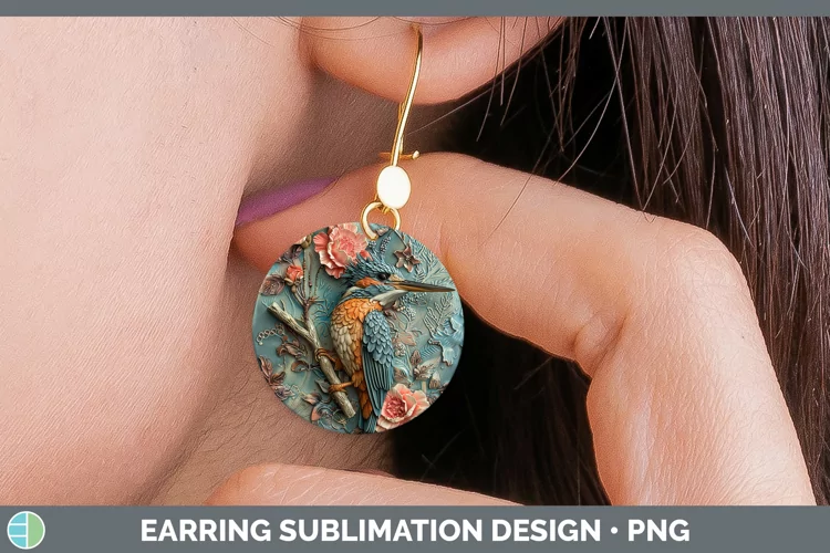 3D Birds Kingfisher Round Earrings Sublimation Earrings Desi