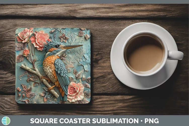 3D Birds Kingfisher Square Coaster Sublimation Coaster Desig