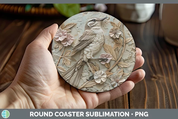 3D Birds Mockingbird Round Coaster Sublimation Coaster Desig