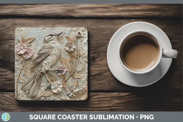 3D Birds Mockingbird Square Coaster Sublimation Coaster Desi