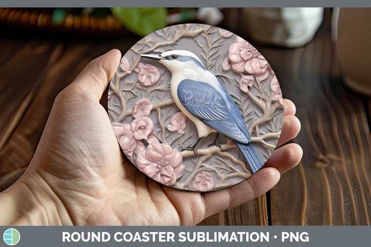3D Birds Nuthatch Round Coaster Sublimation Coaster Designs
