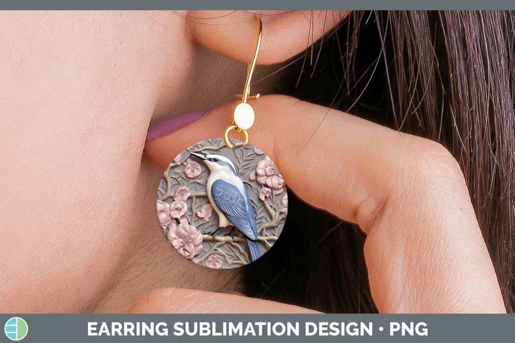 3D Birds Nuthatch Round Earrings Sublimation Earrings Design